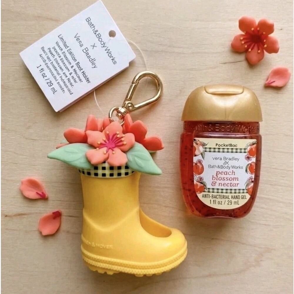 Bath & Body Works Vera Bradley Rain Boot PocketBac Holder & Peach Sanitizer Set